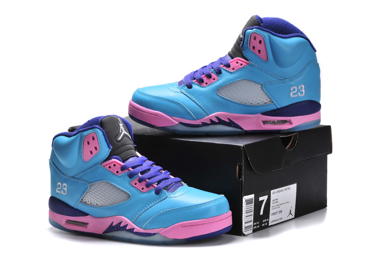Air Jordan 5 Women Shoes Blue/Red Online